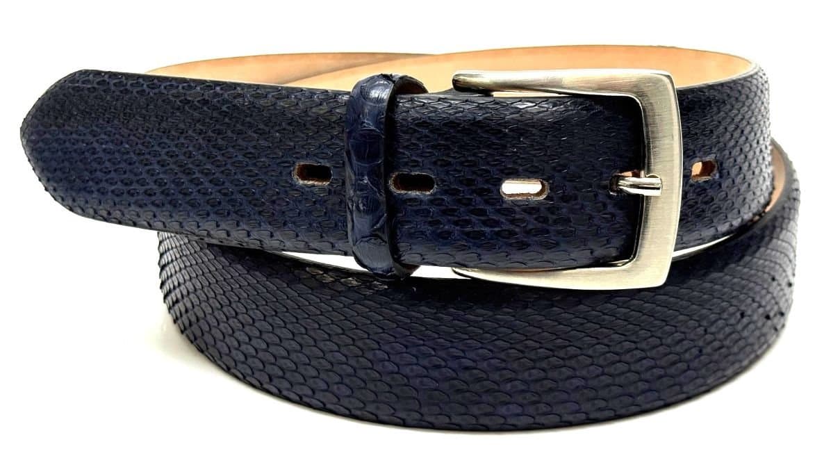 Cintura uomo BEIRUT C30, vera pelle pitone CITES, colore BLU, ELIO ZAGATO, Made in Italy