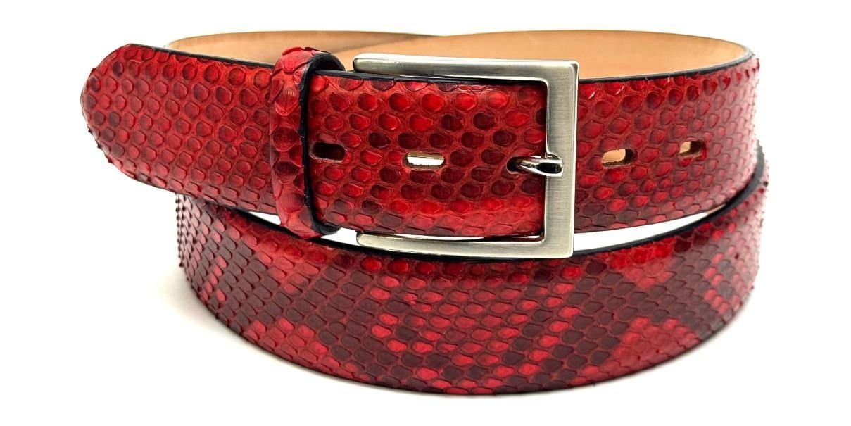 Cintura uomo BEIRUT C28, vera pelle pitone CITES, colore ROSSO, ELIO ZAGATO, Made in Italy