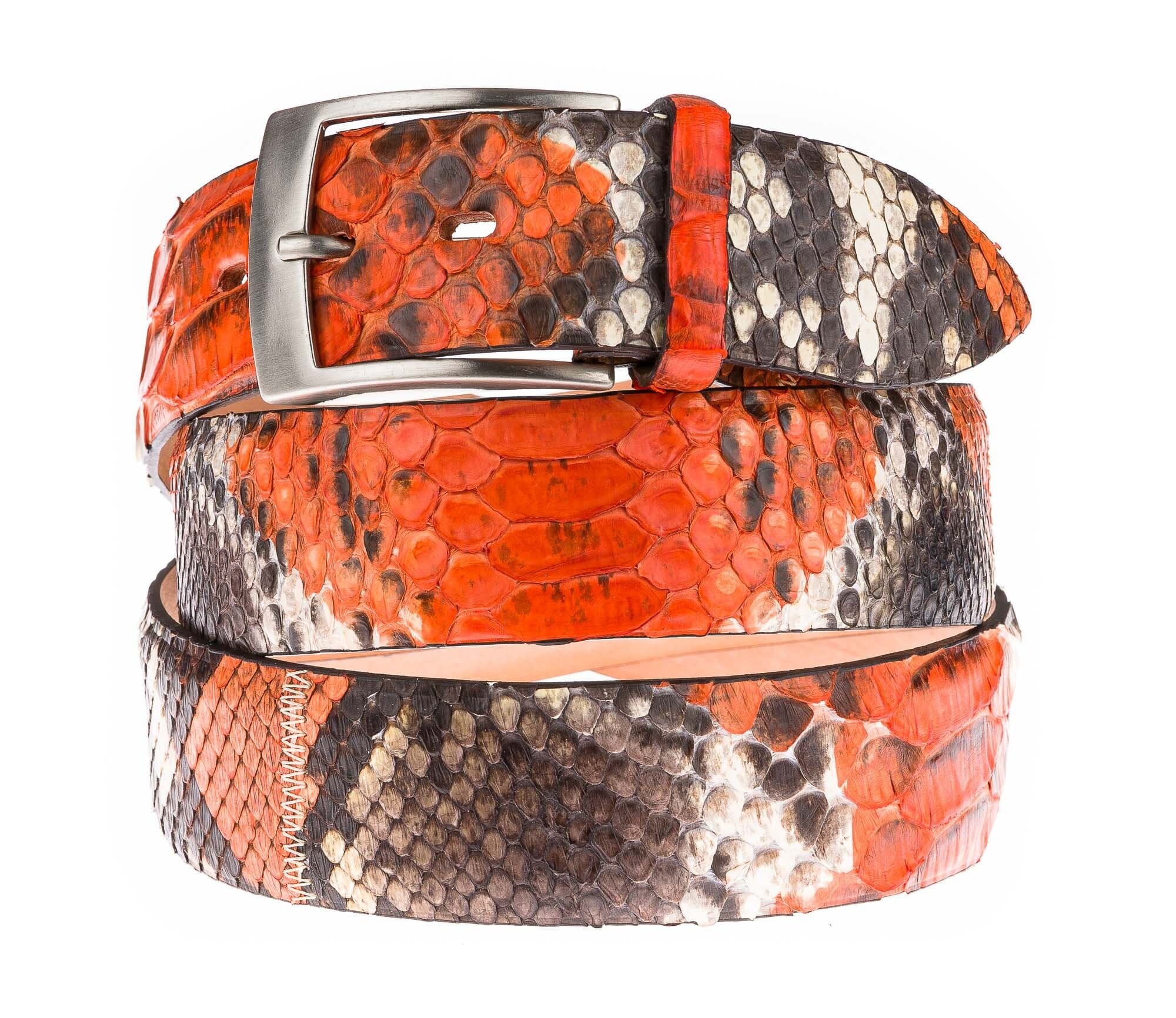 Cintura uomo BEIRUT C34, vera pelle pitone, colore ARANCIONE, ELIO ZAGATO, Made in Italy