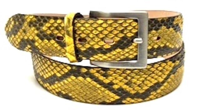 Cintura uomo BEIRUT C35, vera pelle pitone, colore GIALLO, ELIO ZAGATO, Made in Italy.