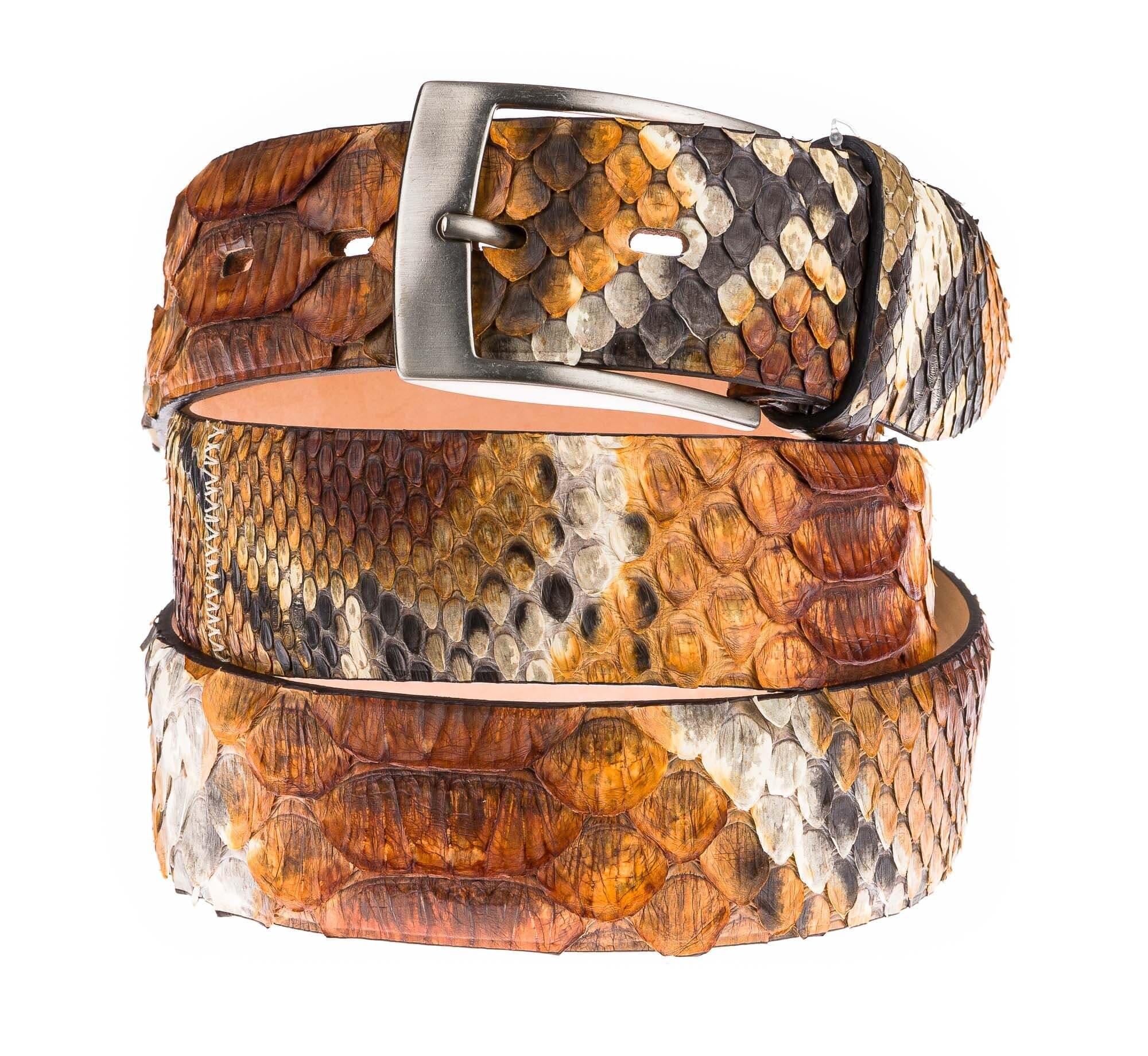 Cintura uomo BEIRUT C36, vera pelle pitone, colore MARRONE, ELIO ZAGATO, Made in Italy.