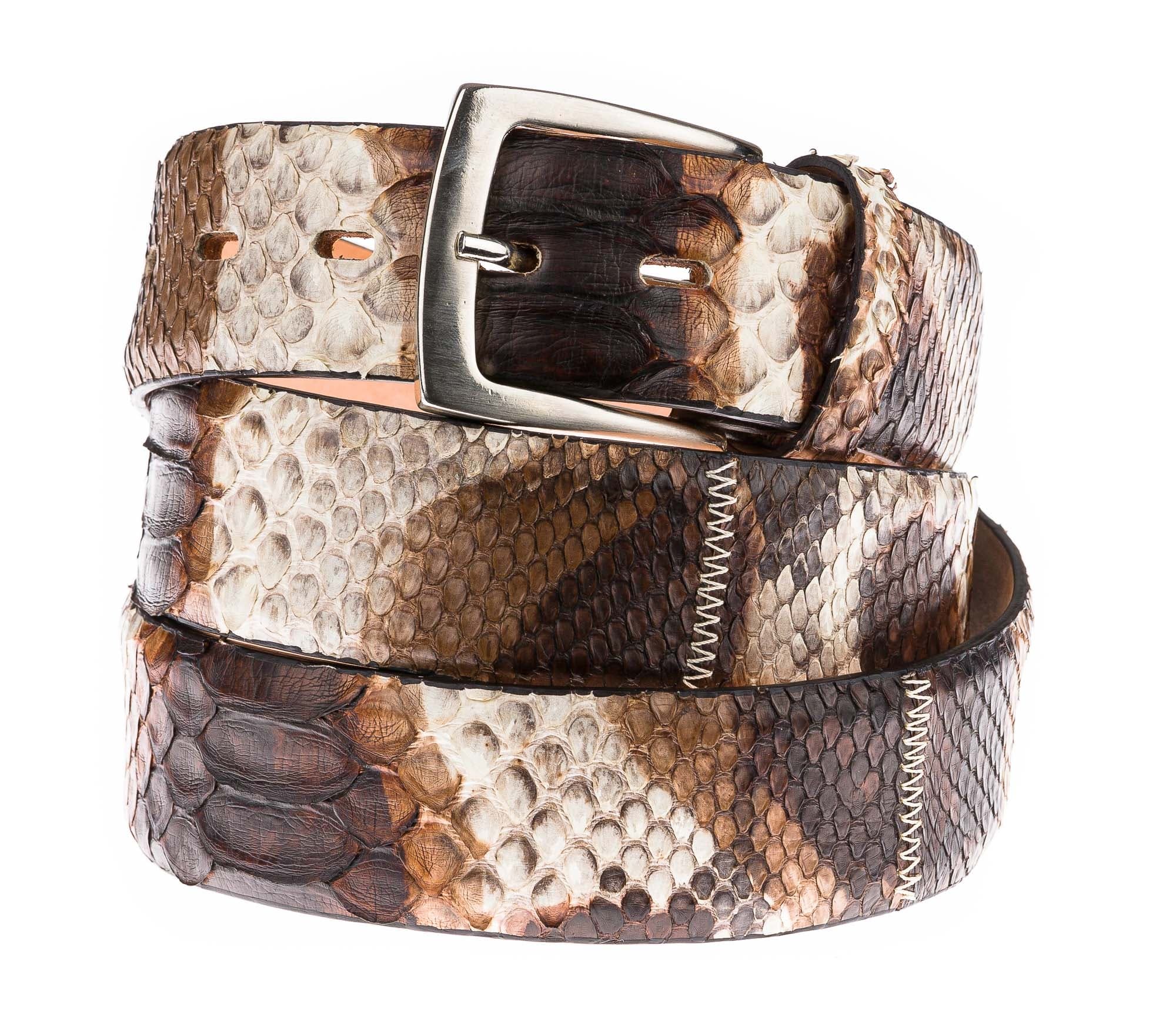 Cintura uomo BEIRUT C37, vera pelle pitone, colore TESTA MORO, ELIO ZAGATO, Made in Italy.