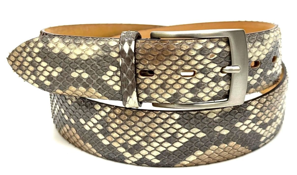 Cintura uomo BEIRUT C41, vera pelle pitone, colore BEIGE / ROCCIA, ELIO ZAGATO, Made in Italy