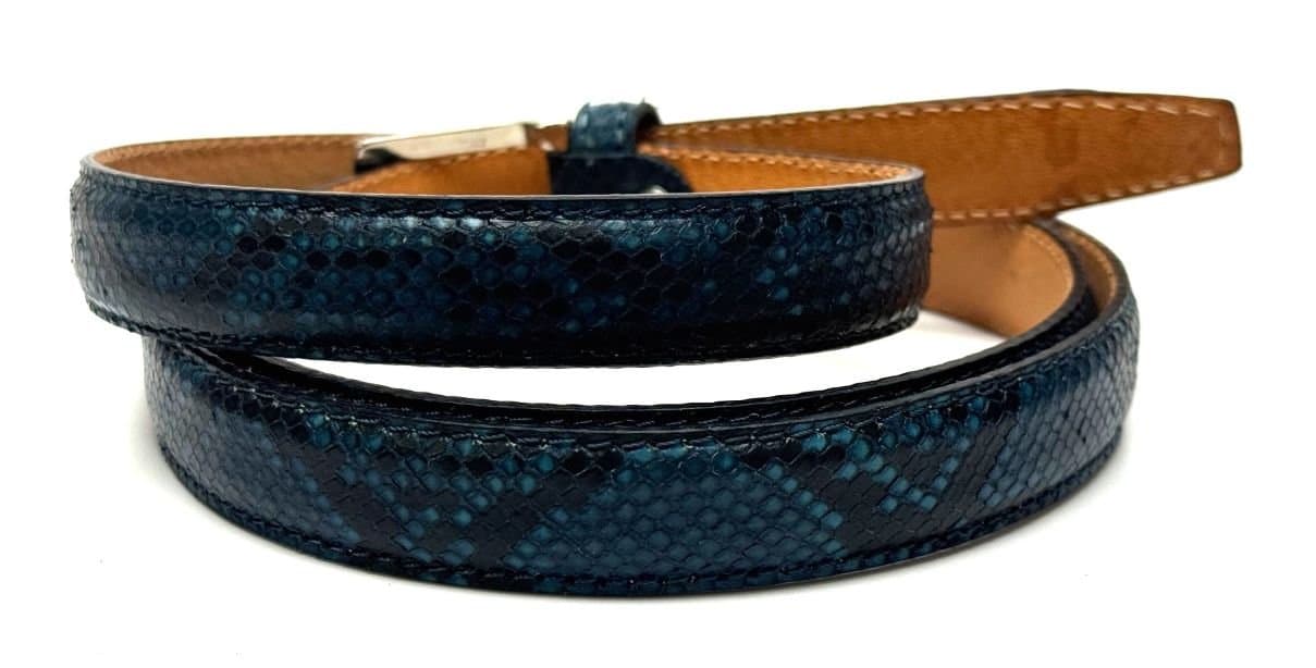 Cintura donna AMALFI vera pelle pitone CITES, colore BLU, CHIAROSCURO, Made in Italy
