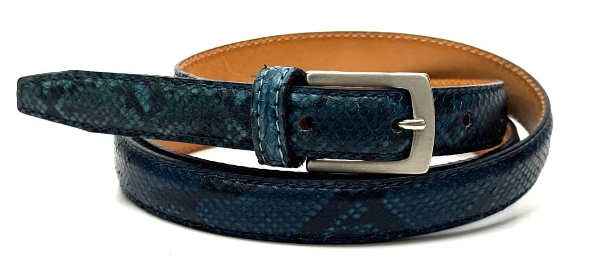 Cintura donna AMALFI vera pelle pitone CITES, colore BLU, CHIAROSCURO, Made in Italy