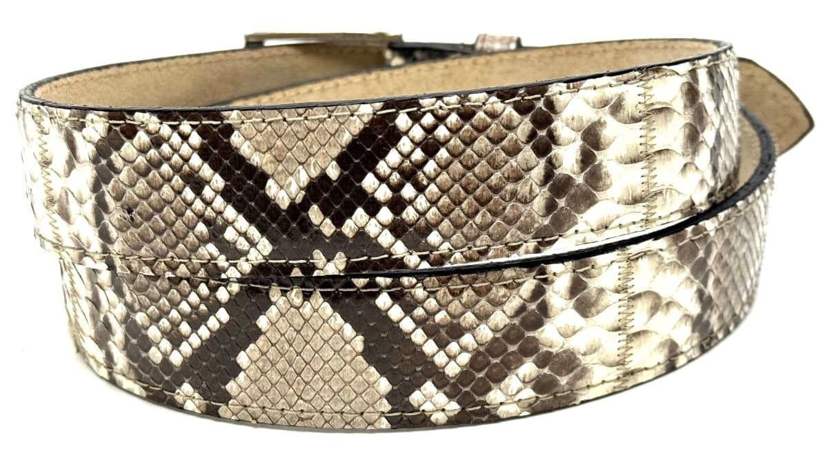 Cintura uomo in vera pelle di pitone GUATEMALA, colore GRIGIO / ROCCIA, CITES, CHIAROSCURO, Made in Italy