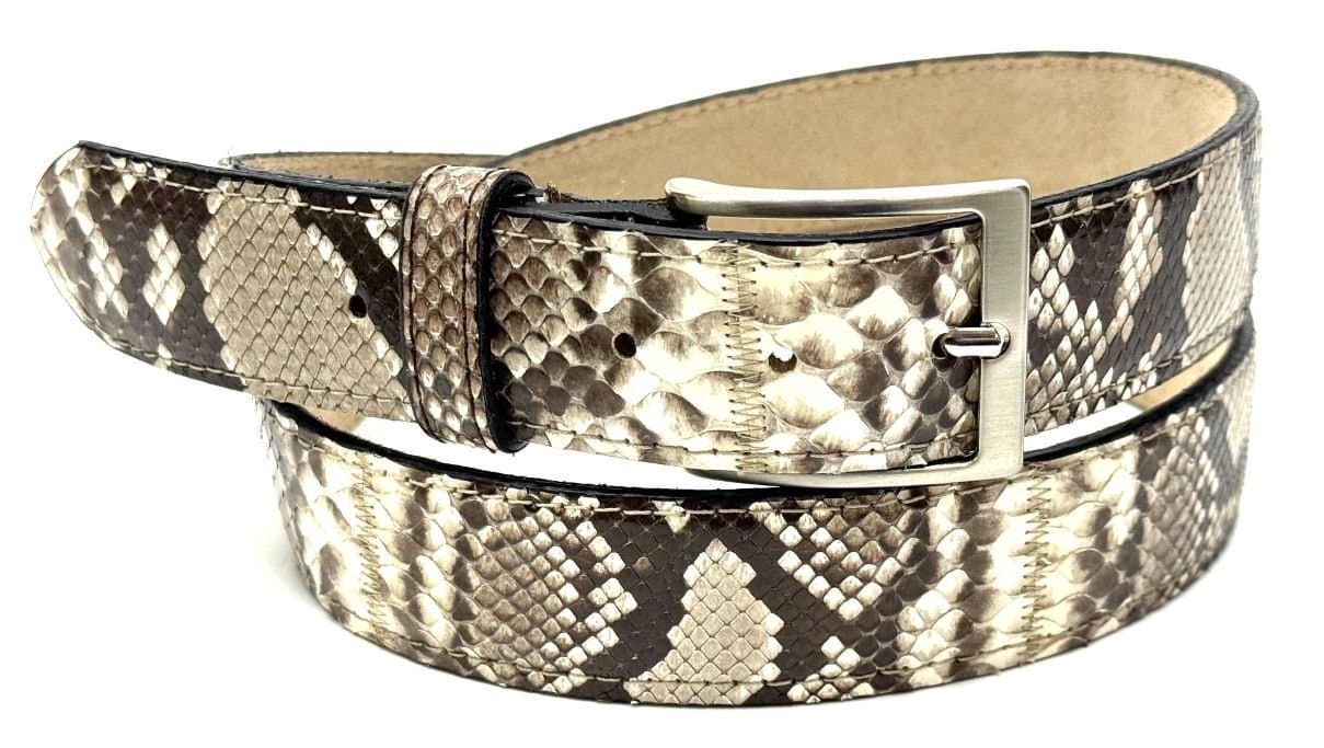 Cintura uomo in vera pelle di pitone GUATEMALA, colore GRIGIO / ROCCIA, CITES, CHIAROSCURO, Made in Italy