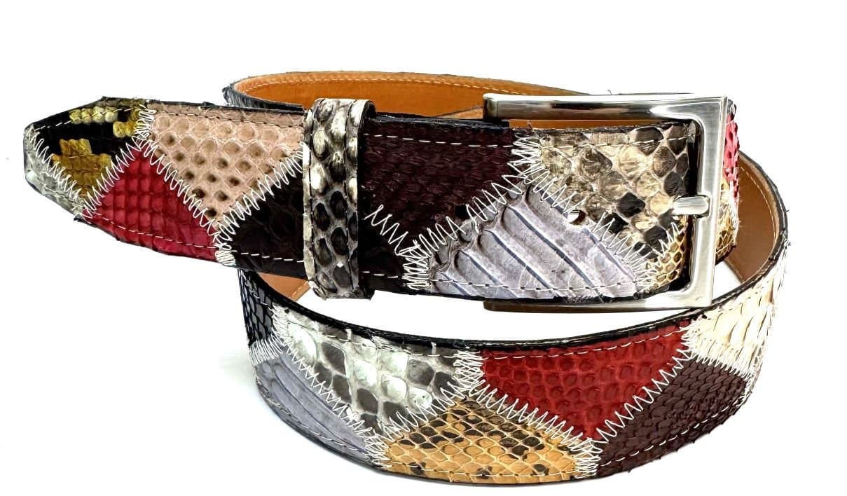 Cintura uomo/donna PRAGA C10, pitone CITES, MULTICOLOR, CHIAROSCURO, Made in Italy