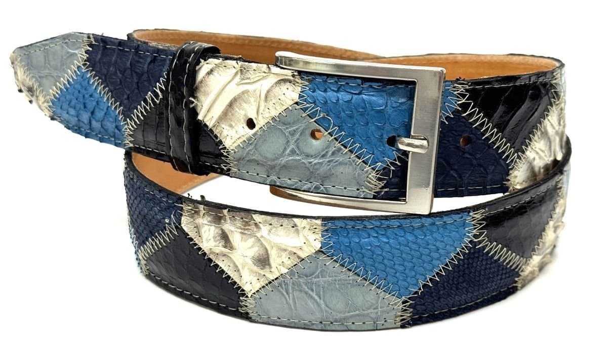 Cintura uomo/donna PRAGA C11, pitone CITES, MULTICOLOR, CHIAROSCURO, Made in Italy