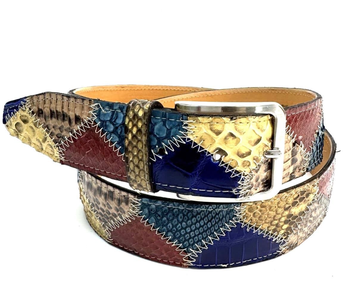 Cintura uomo/donna PRAGA C12, pitone CITES, MULTICOLOR, CHIAROSCURO, Made in Italy