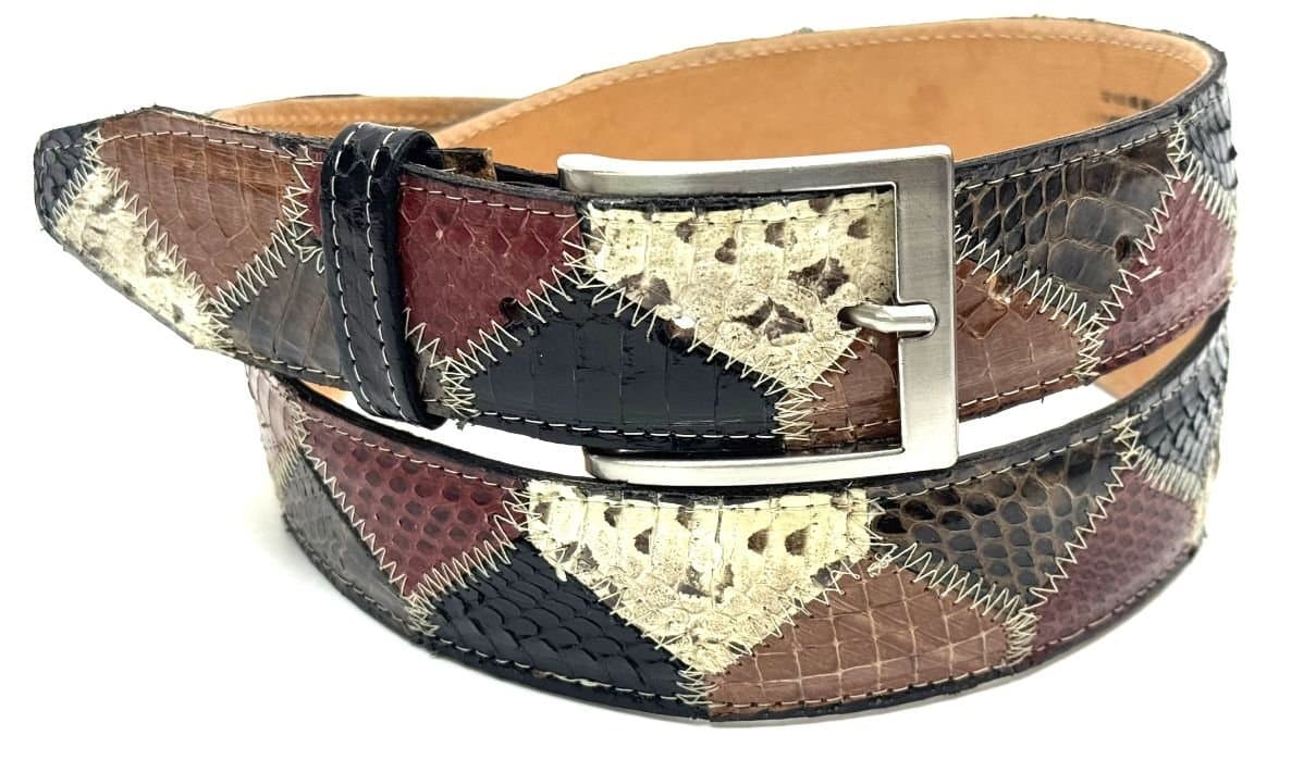 Cintura uomo/donna PRAGA C16, pitone CITES, MULTICOLOR, CHIAROSCURO, Made in Italy