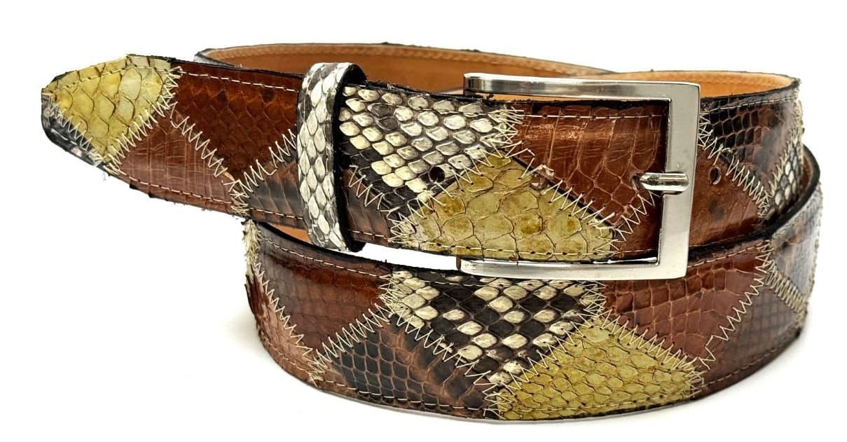 Cintura uomo/donna PRAGA C17, pitone CITES, MULTICOLOR, CHIAROSCURO, Made in Italy.