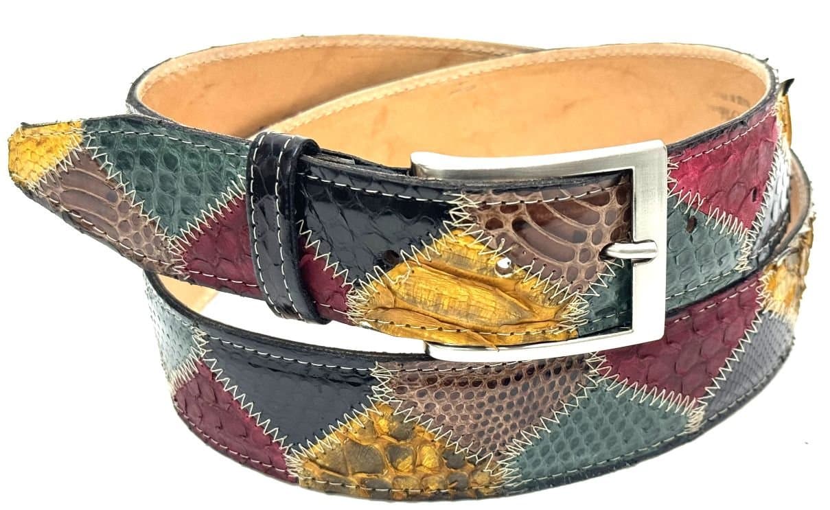 Cintura uomo/donna PRAGA C18, pitone CITES, MULTICOLOR, CHIAROSCURO, Made in Italy.