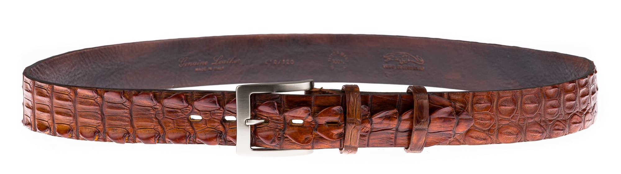 Cintura uomo in vera pelle coccodrillo ELIO ZAGATO mod. KIEV, CITES, colore MARRONE Made in Italy.