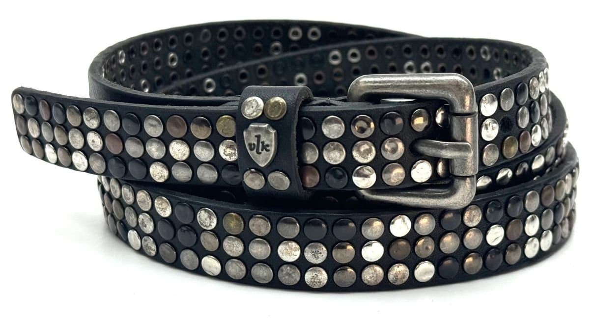 Cintura in vera pelle CHIAROSCURO - VLK mod. CALCUTTA 3 ROWS colore NERO con borchie random Made in Italy