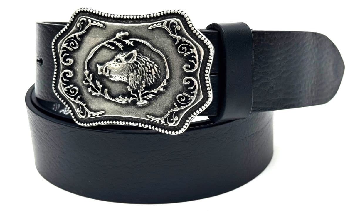 Cintura uomo in vera pelle CHIAROSCURO mod. GENOVA colore NERO, fibbia speciale Made in Italy