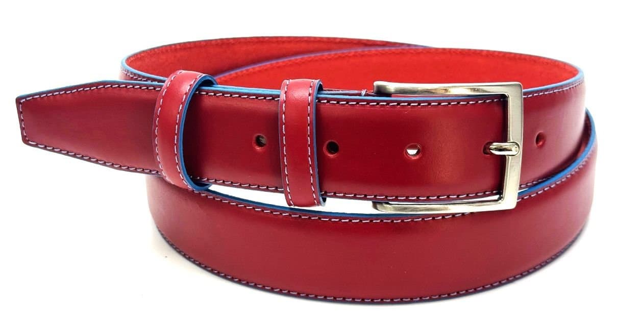 Cintura uomo in vera pelle mod. PIACENZA, colore ROSSO, CHIAROSCURO, Made in Italy