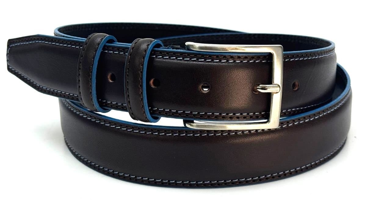 Cintura uomo in vera pelle mod. PIACENZA, colore TESTA DI MORO, CHIAROSCURO, Made in Italy