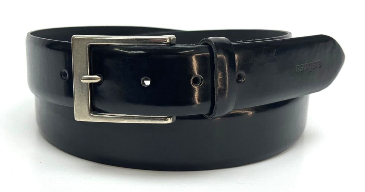 Cintura uomo in vera pelle CHIAROSCURO mod. TARANTO colore NERO Made in Italy.