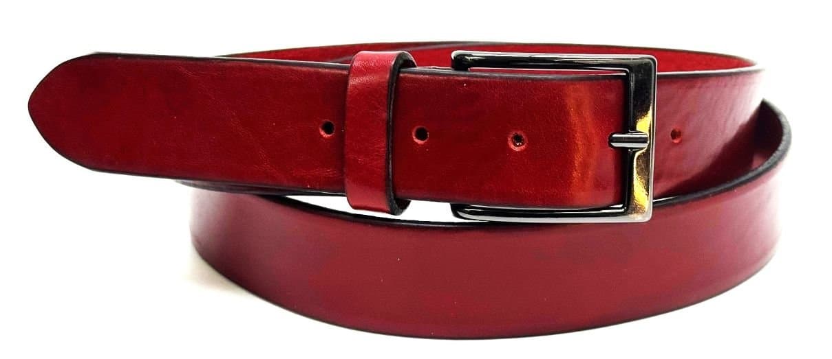 Cintura uomo in vera pelle CHIAROSCURO mod. TARANTO colore ROSSO Made in Italy.