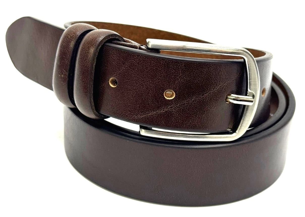 Cintura uomo in vera pelle CHIAROSCURO mod. TARANTO colore TESTA MORO Made in Italy