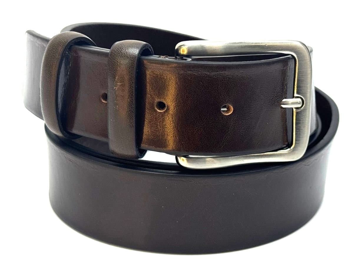 Cintura uomo in vera pelle CHIAROSCURO mod. TARANTO colore TESTA MORO Made in Italy