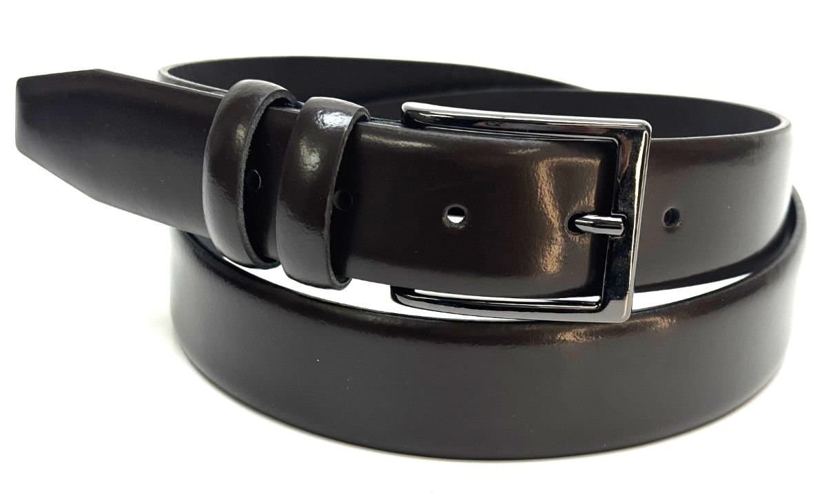 Cintura uomo in vera pelle CHIAROSCURO mod. TARANTO colore TESTA MORO Made in Italy.
