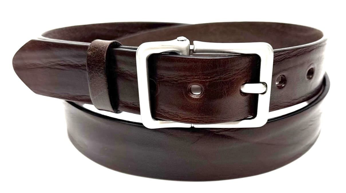 Cintura uomo in vera pelle mod. TERNI colore TESTA DI MORO, CHIAROSCURO, Made in Italy
