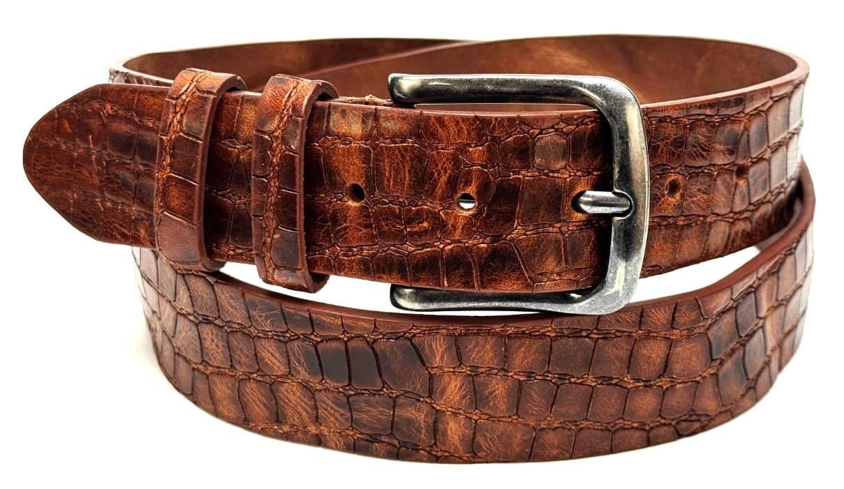 Cintura uomo in vera pelle mod. VOLTERRA colore MARRONE, CHIAROSCURO, Made in Italy