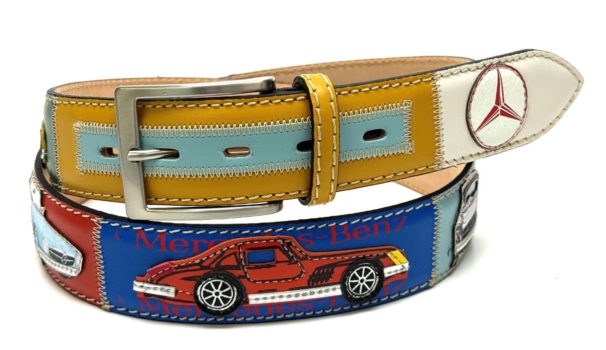 Cintura vintage uomo in vera pelle COLONIA, colore MULTICOLOR, cucite a mano in pelle, con applicazioni macchine in pelle, SANTINI, Made in Italy. (Cintura)
