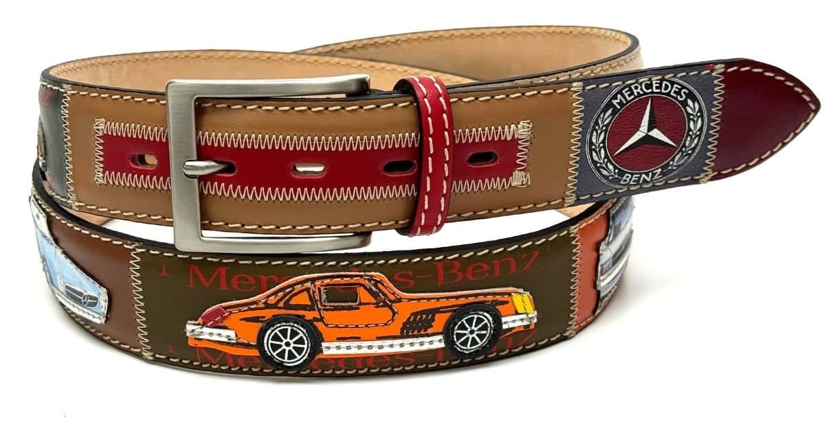Cintura vintage uomo in vera pelle COLONIA, colore MULTICOLOR, cucite a mano in pelle, con applicazioni macchine in pelle, SANTINI, Made in Italy. (Cintura)