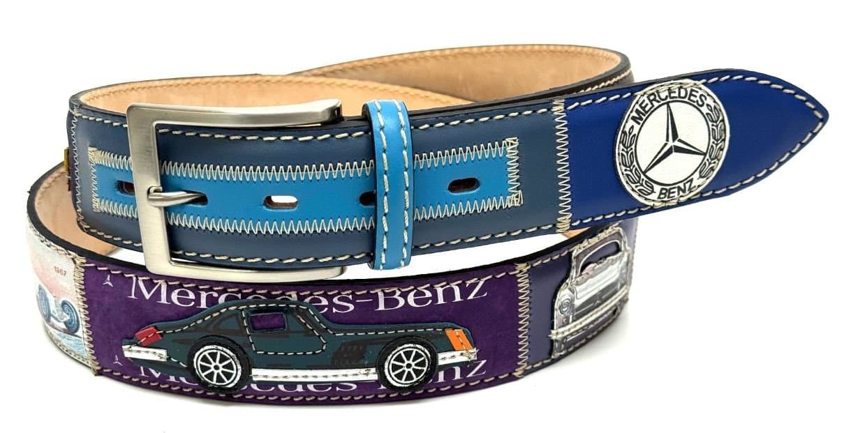 Cintura vintage uomo in vera pelle COLONIA, colore MULTICOLOR, cucite a mano in pelle, con applicazioni macchine in pelle, SANTINI, Made in Italy. (Cintura)