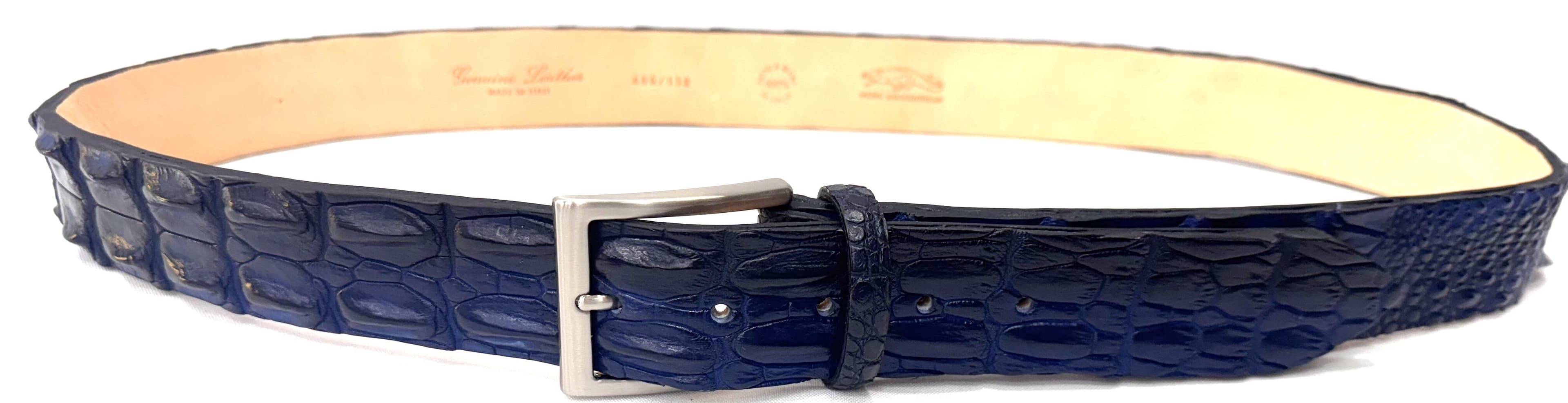 Cintura uomo in vera pelle di coccodrillo JOHANNENSBURG, CITES, colore BLU, SANTINI, Made in Italy
