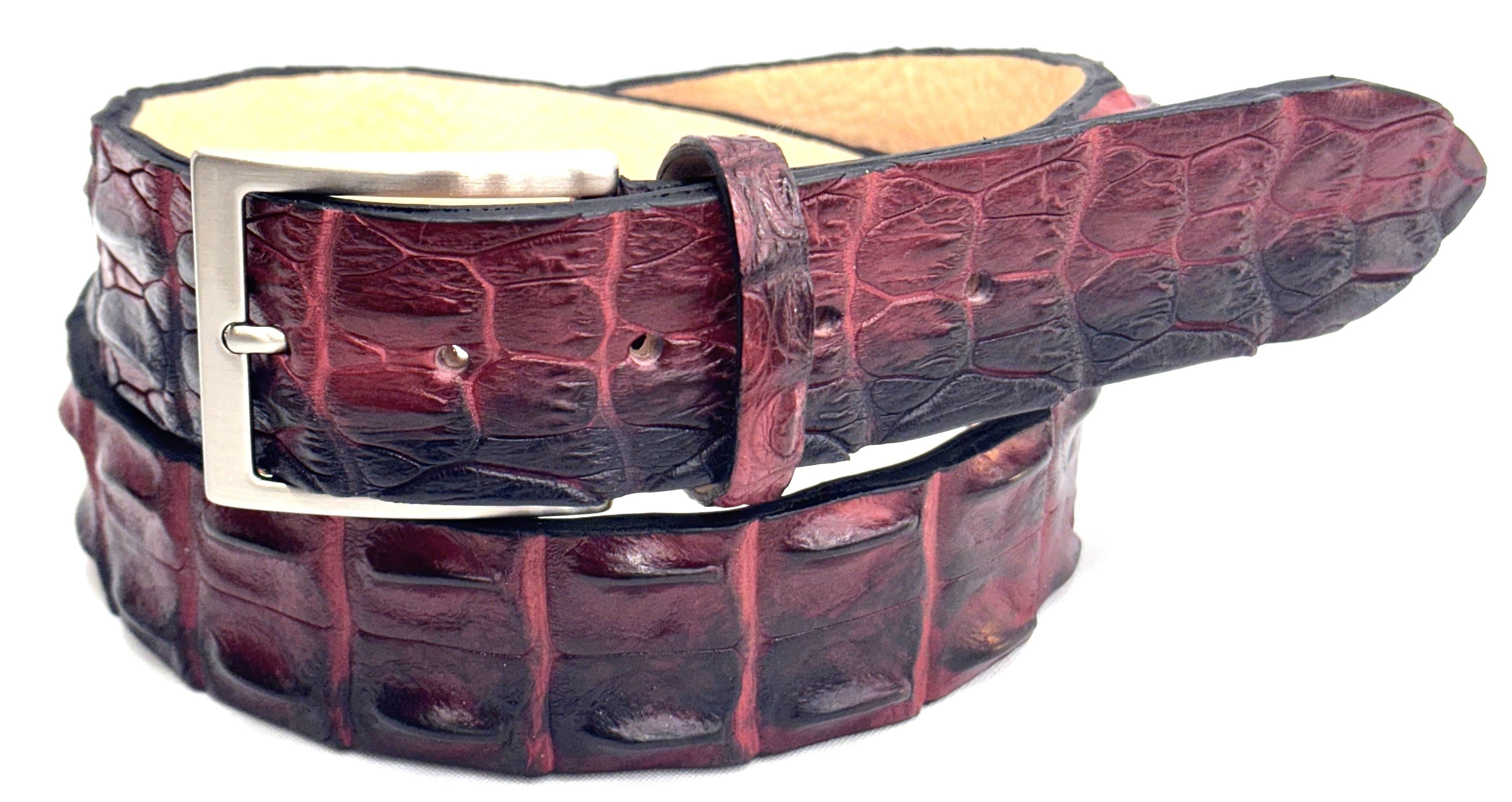 Genuine alligator skin belt for man JOHANNENSBURG, CITES, BORDEAUX colour, SANTINI, MADE IN ITALY