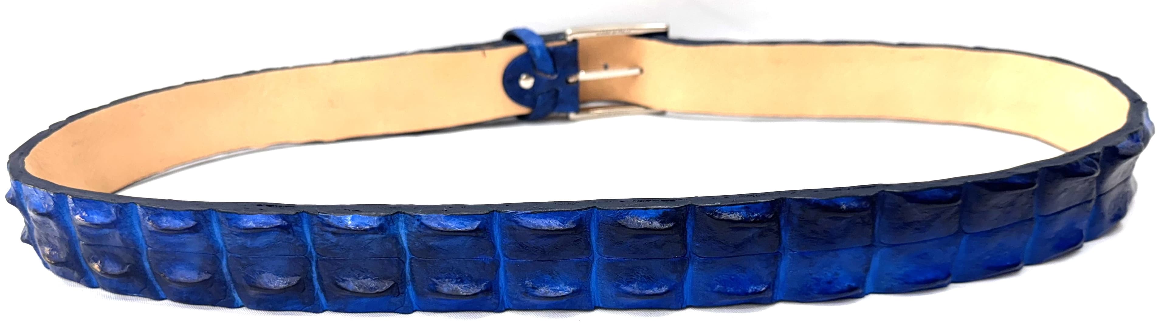 Cintura uomo in vera pelle di coccodrillo JOHANNENSBURG, CITES, colore ELECTRIC BLUE, SANTINI, Made in Italy