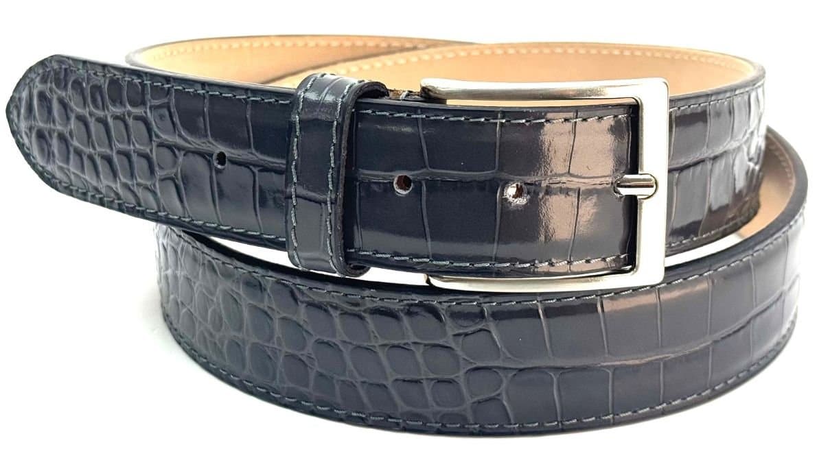 Cintura uomo in vera pelle di coccodrillo MALMO, CITES, colore GRIGIO, SANTINI, Made in Italy