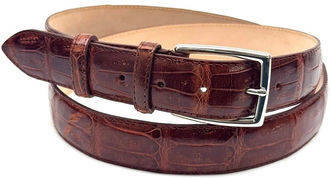 Genuine alligator skin belt for man MALMO, CITES, BROWN colour, SANTINI, MADE IN ITALY.