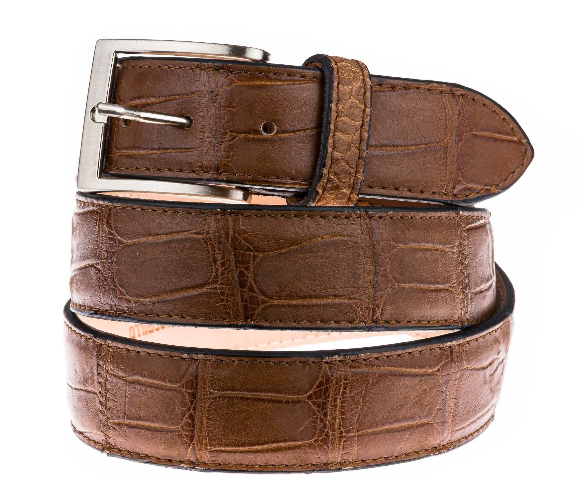 Cintura uomo in vera pelle di coccodrillo MALMO , CITES, colore MARRONE, SANTINI, Made in Italy
