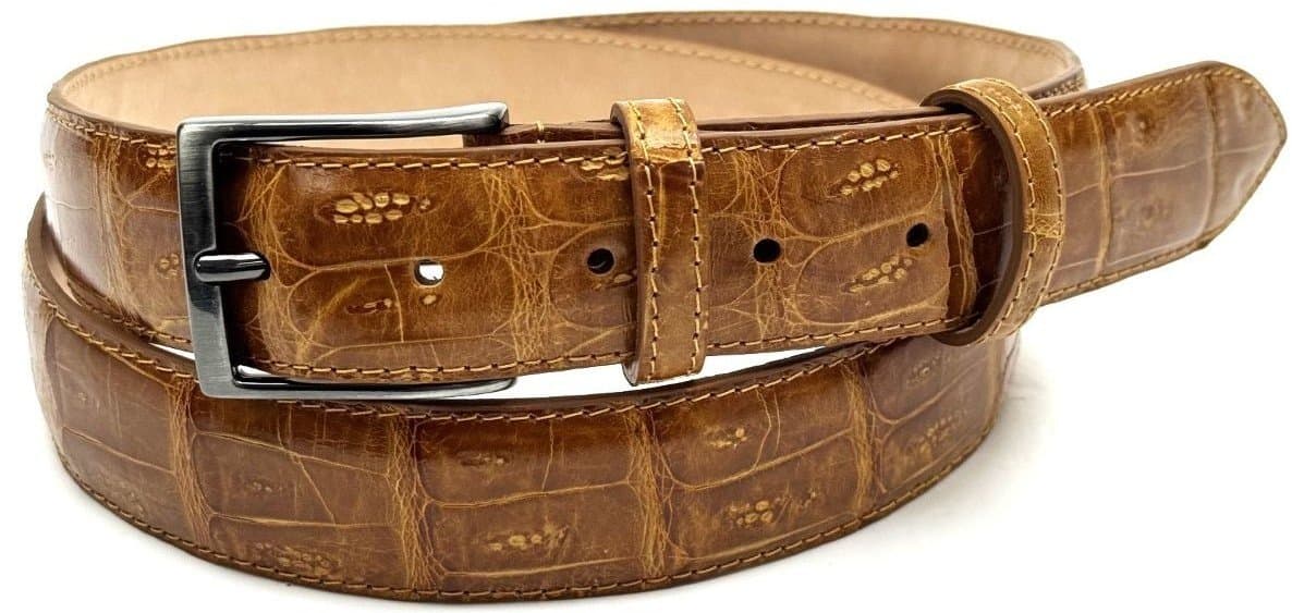 Genuine alligator skin belt for man MALMO, CITES, HONEY colour, SANTINI, MADE IN ITALY.