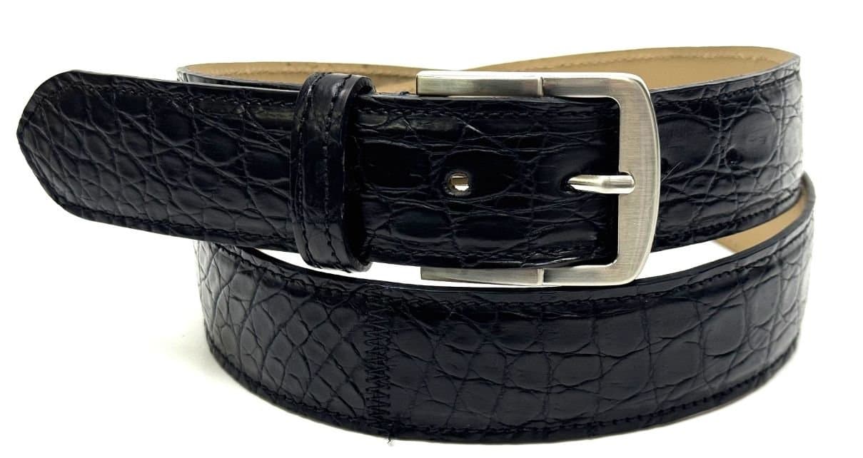 Cintura uomo in vera pelle di coccodrillo MALMO , CITES, colore NERO, SANTINI, Made in Italy