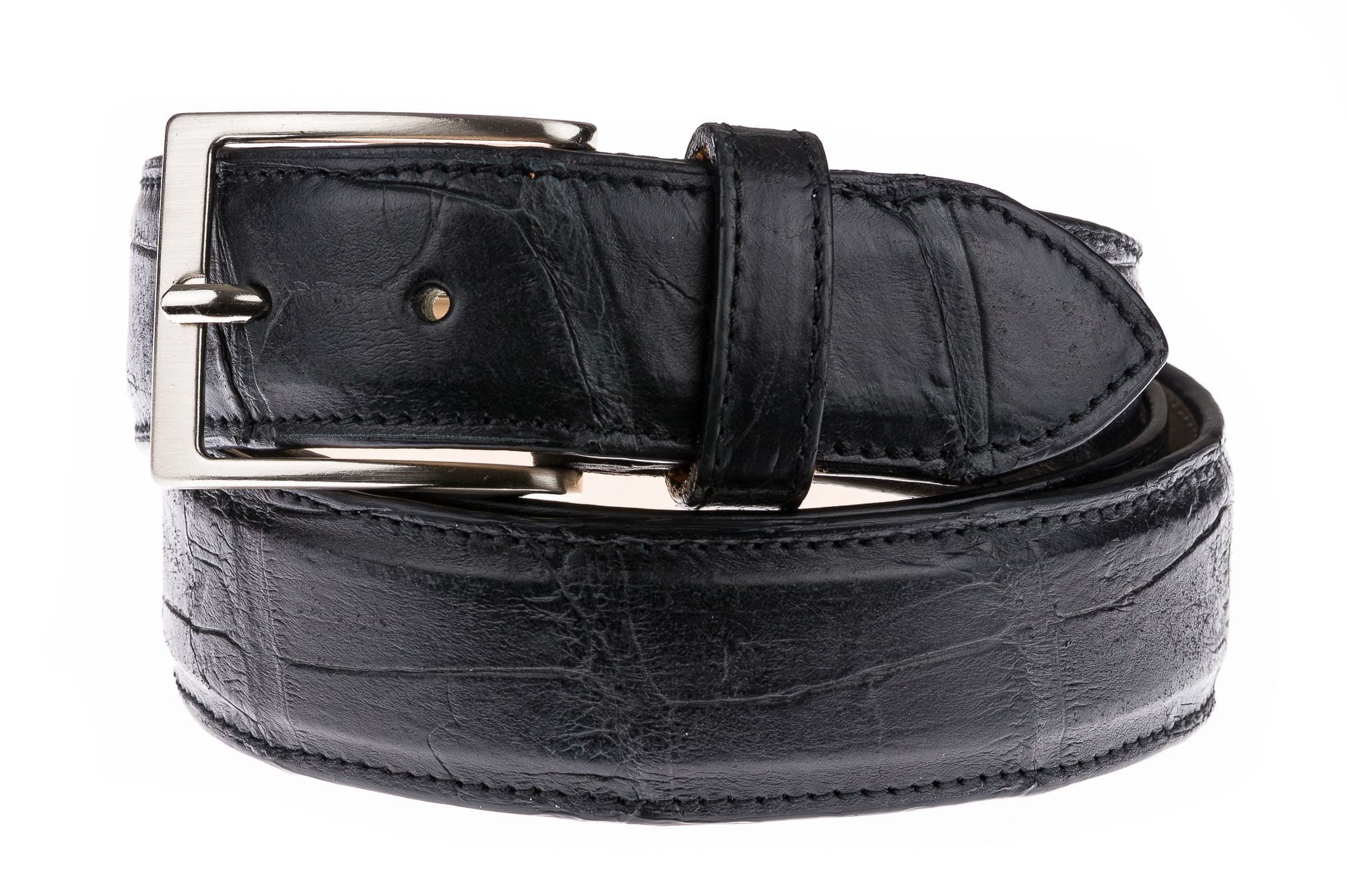 Cintura uomo in vera pelle di coccodrillo MALMO , CITES, colore NERO, SANTINI, Made in Italy