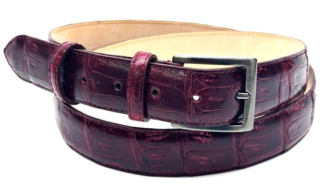 Genuine alligator skin belt for man MALMO, CITES, RED colour, SANTINI, MADE IN ITALY.