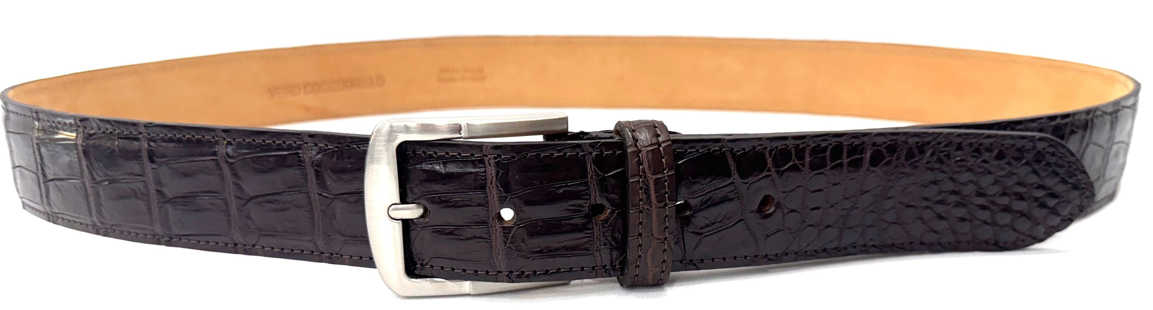Cintura uomo in vera pelle di coccodrillo MALMO , CITES, colore TESTA MORO, SANTINI, Made in Italy