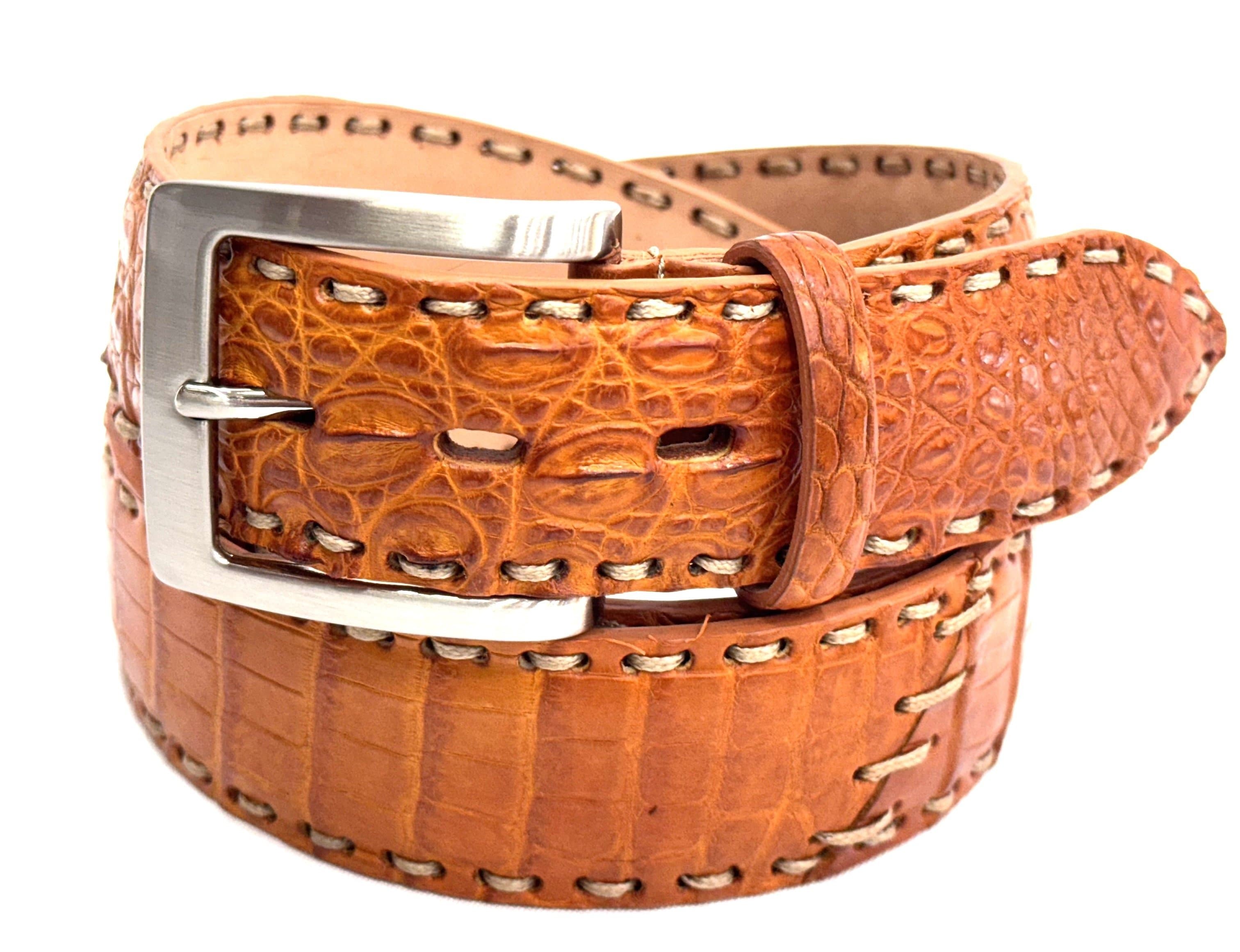 Cintura uomo in vera pelle di coccodrillo NAIROBI , CITES, colore MIELE, SANTINI, Made in Italy