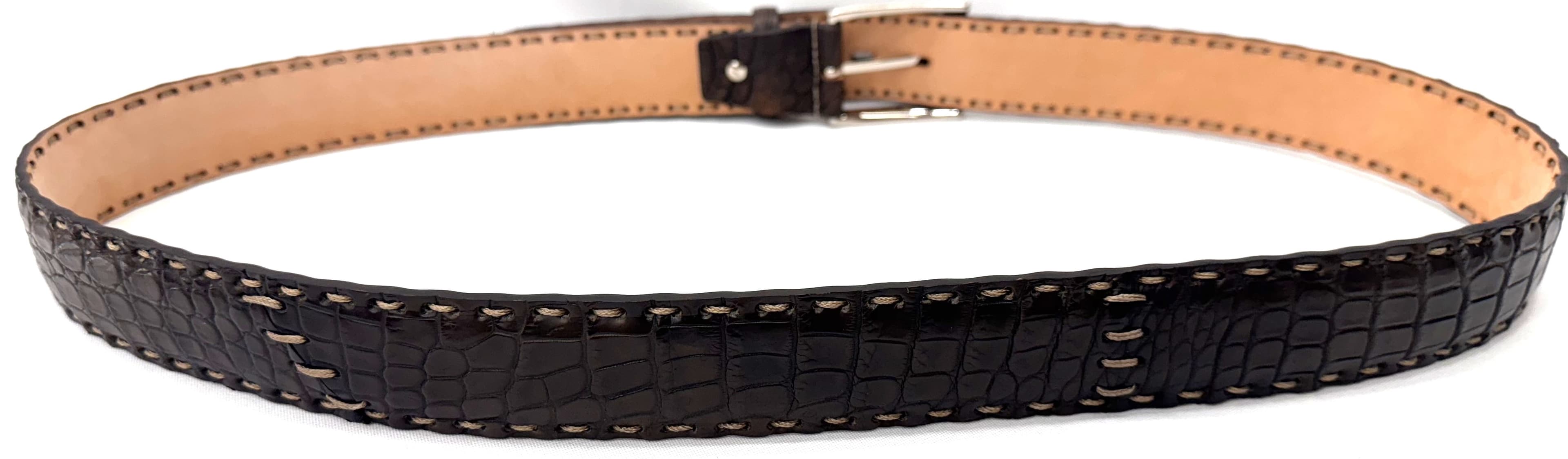 Cintura uomo in vera pelle di coccodrillo NAIROBI , CITES, colore TESTA MORO, SANTINI, Made in Italy