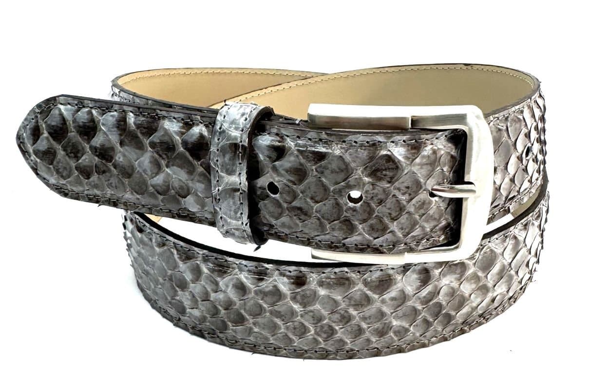 Cintura uomo in vera pelle di pitone GUATEMALA, colore GRIGIO,CITES, CHIAROSCURO, Made in Italy