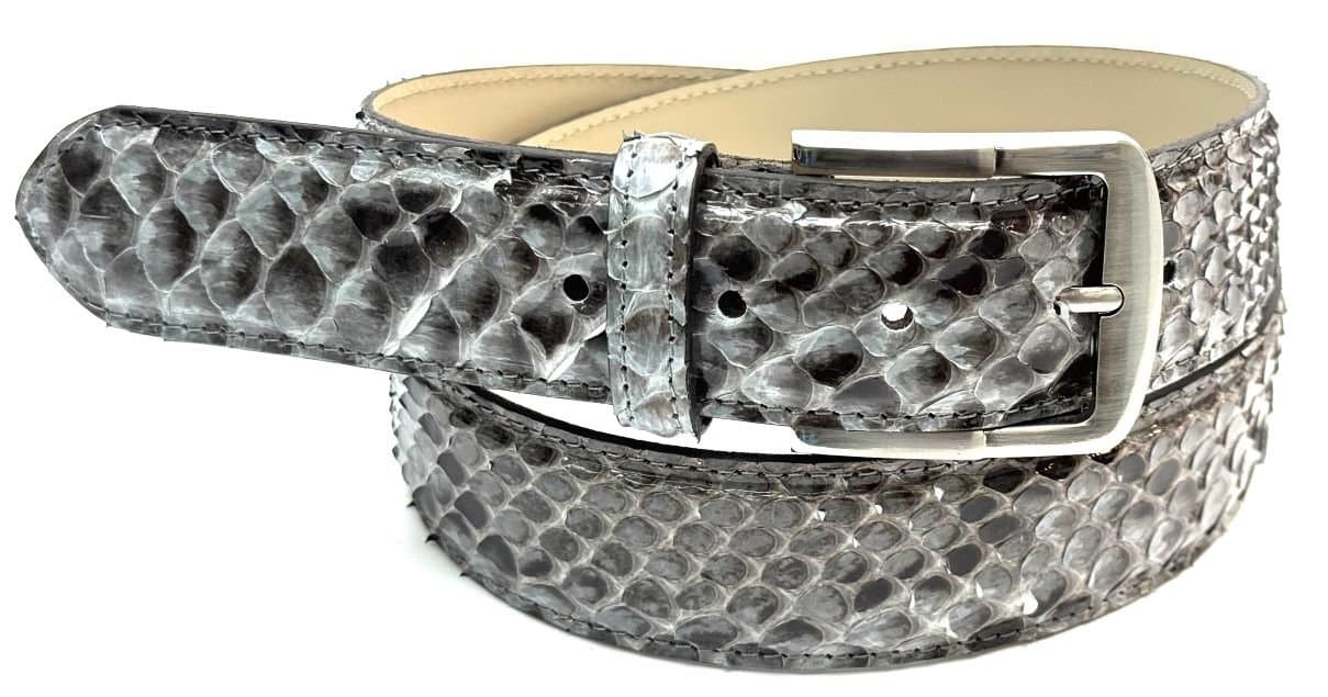 Cintura uomo in vera pelle di pitone CITES GUATEMALA, colore GRIGIO, CHIAROSCURO, Made in Italy
