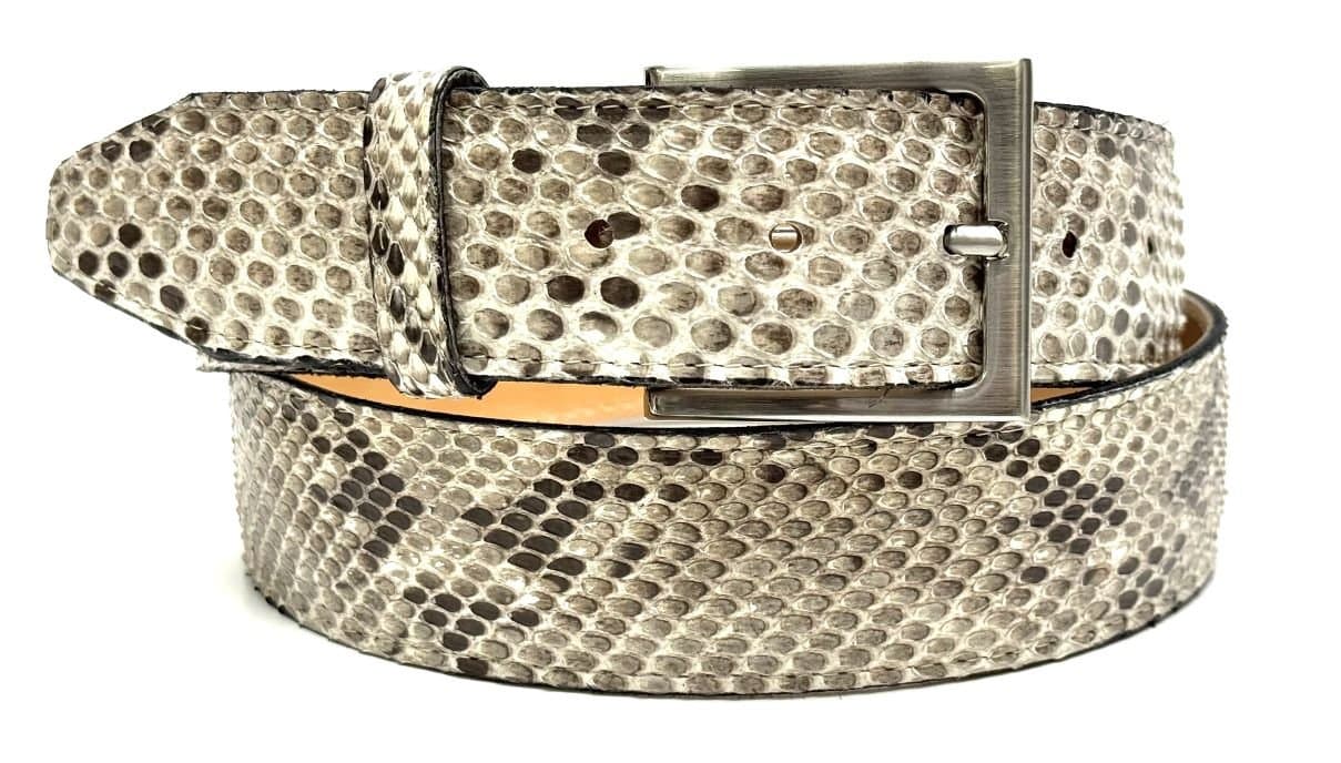Cintura uomo in vera pelle di pitone CITES GUATEMALA, colore GRIGIO/ ROCCIA, CHIAROSCURO, Made in Italy.