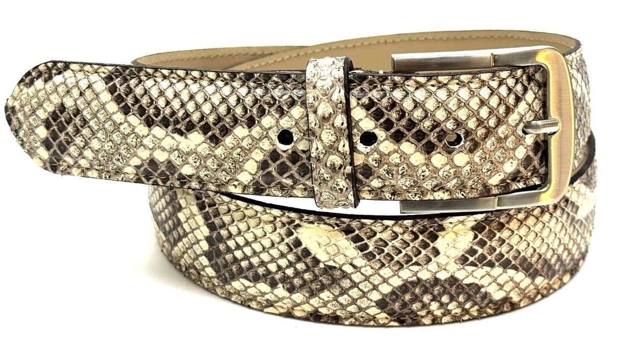 Cintura uomo in vera pelle di pitone CITES GUATEMALA, colore MARRONE / ROCCIA, CHIAROSCURO, Made in Italy