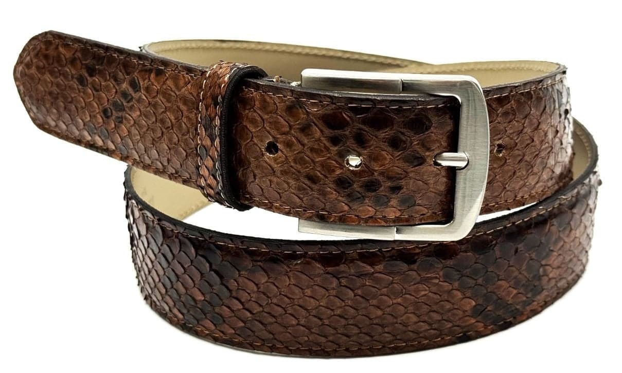 Cintura uomo in vera pelle di pitone CITES GUATEMALA, colore MIELE, CHIAROSCURO, Made in Italy